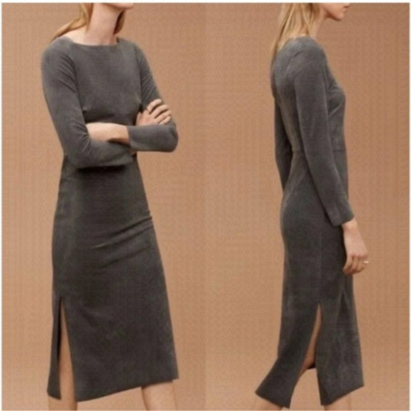 Aritzia Dresses & Skirts - Aritzia Wilfred Free Abma Midi Dress w/ Side Slits in Charcoal Grey suede 6
